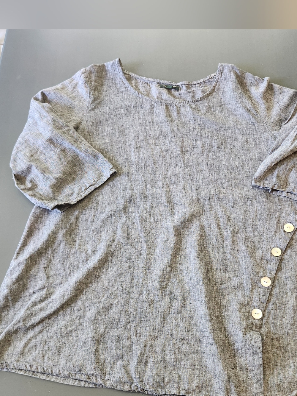 For Cynthia Light Gray Button-Side Linen Blend Tunic